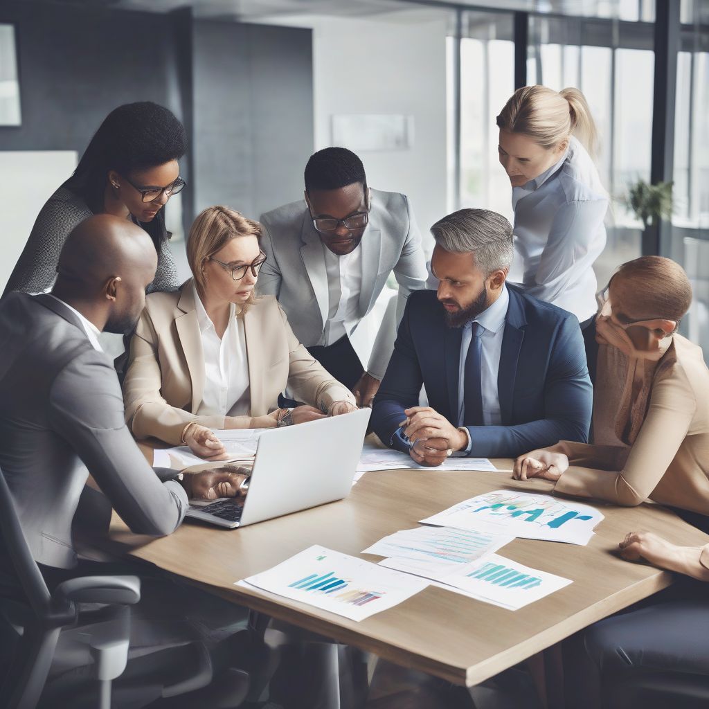 Diverse group of business people working together in an office, investment concept